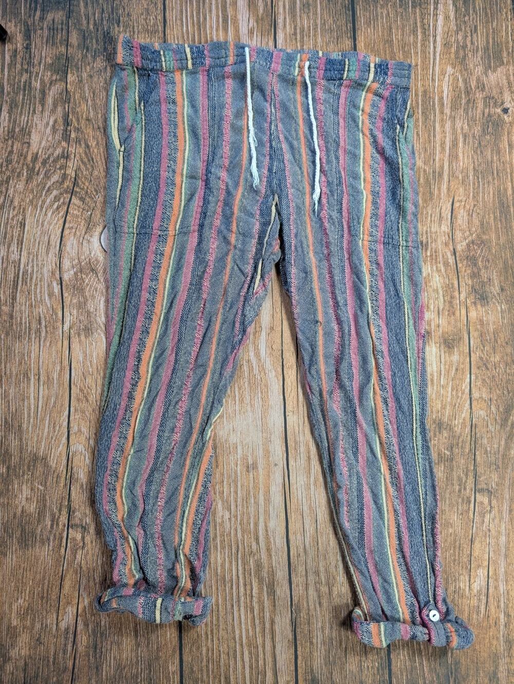 Sundance Capri Pant Large Lightweight Airy Soft Drawstring Boho Beachy Striped